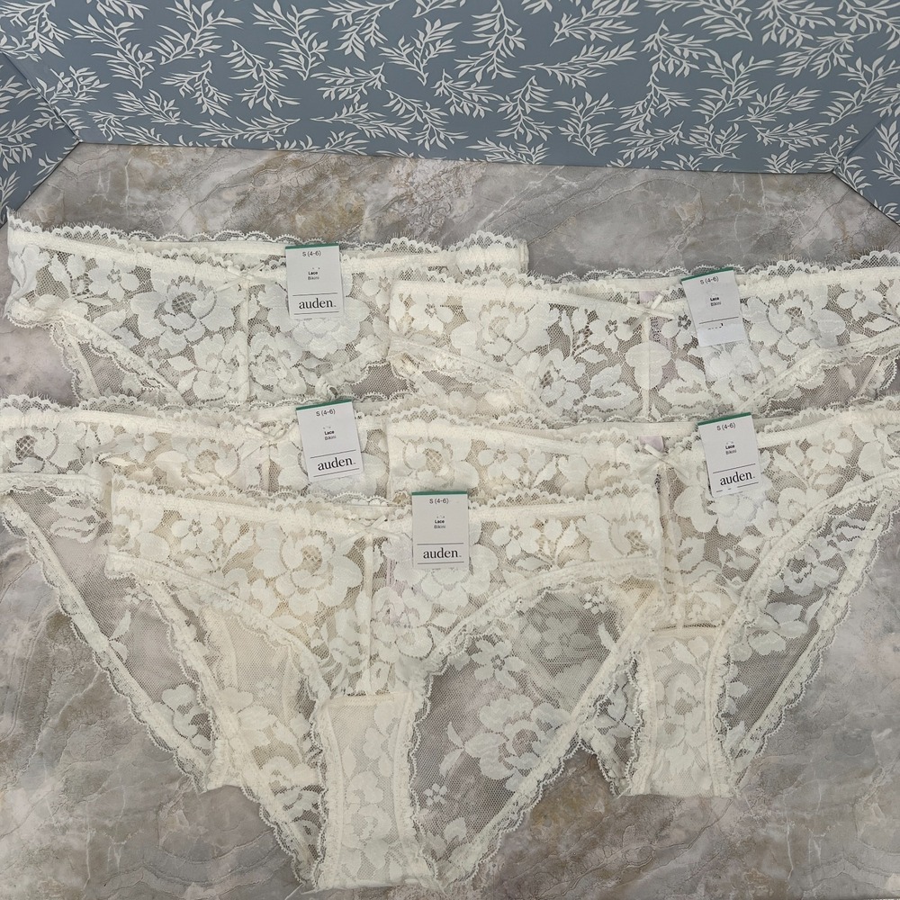 NEW Lot Auden white floral lace bikini panties underwear 5pr S